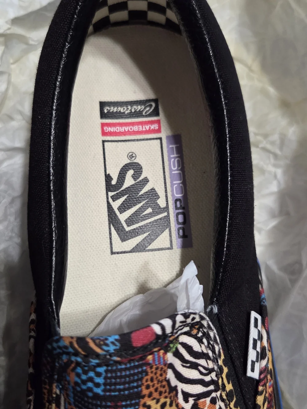 Vans Slip-On Mosaic Animal Print Sneakers - Black with Multicolor Pattern